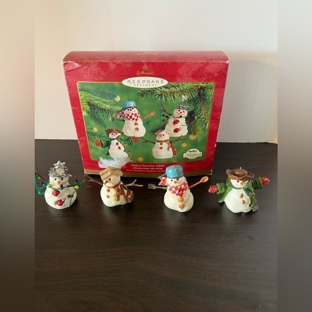 HALLMARK KEEPSAKE ORNAMENTS “MITFORD SNOWMAN JUBILEE” SET OF FOUR
